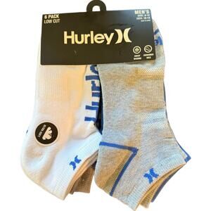 Hurley Mens Blue White Gray 6 Pairs Low Cut Socks Size 8-12